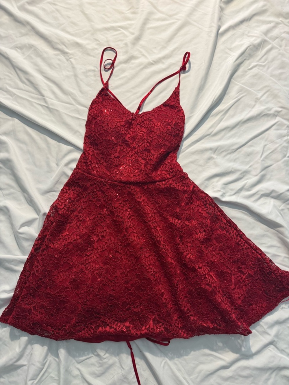 Red Lace Corset Back Spaghetti Strap Dress
